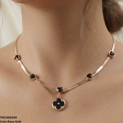 TNCH00340 ALQ Stainless Steel Heart/Flower Drop Necklace - TNCH