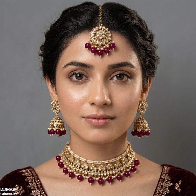 LNSH00234 ANI Tear Pearl Drop Necklace Set - LNSH