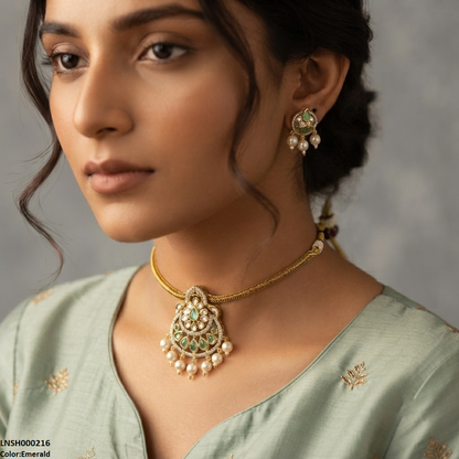 LNSH00216 ANI Tear Pearl Drop Necklace Set - LNSH