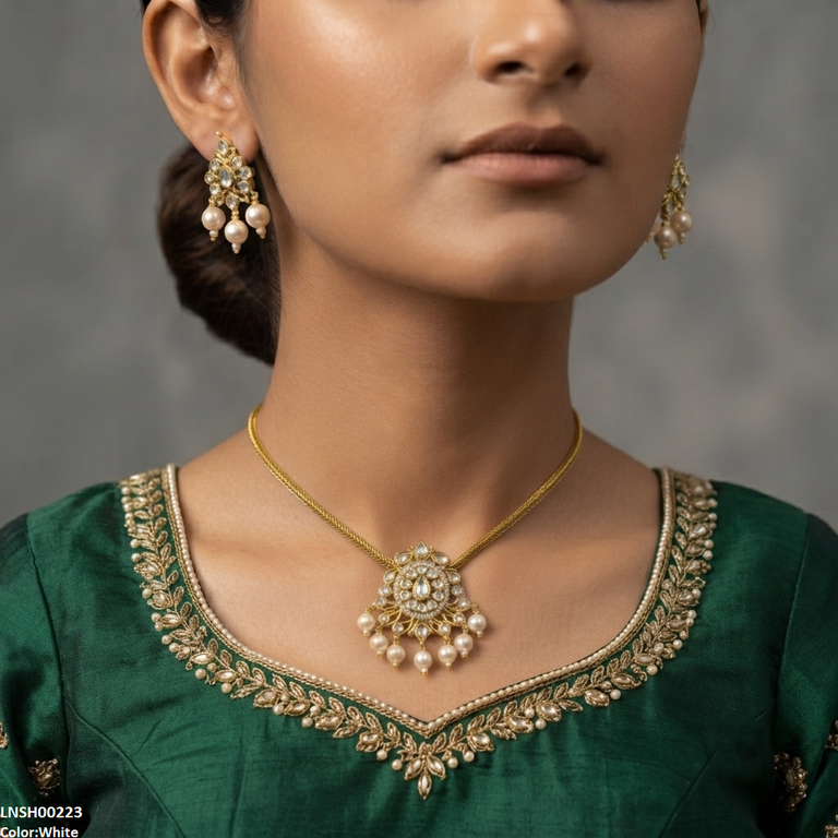 LNSH00223 ANI Oval/Tear Pearl Drop Necklace Set - LNSH
