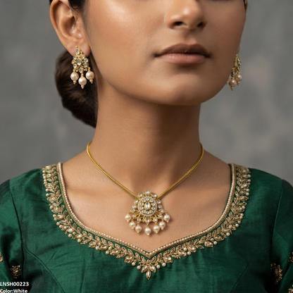 LNSH00223 ANI Oval/Tear Pearl Drop Necklace Set - LNSH
