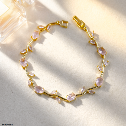 TBCH00592 MSJ Tulip Leaf Pink Stone Bracelet - TBCH