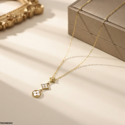 TNCH00342 ALQ Stainless Steel Star Round Drop Necklace - TNCH