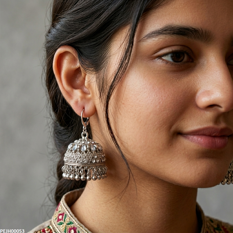 PEJH00053 SDQ Tear Stone  Pearl Drop Jhumki - PEJH