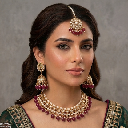 LNSH00227 ANI Round Flower Rajwari Necklace Set - LNSH