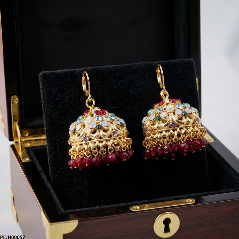 PEJH00057 SDQ Multicolor Tear Stone Pearl Jhumki - PEJH