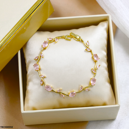 TBCH00592 MSJ Tulip Leaf Pink Stone Bracelet - TBCH