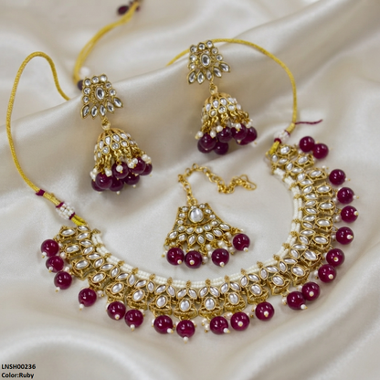 LNSH00236 ANI  Marquise Flower Pearl Drop Rajwari Necklace Set - LNSH