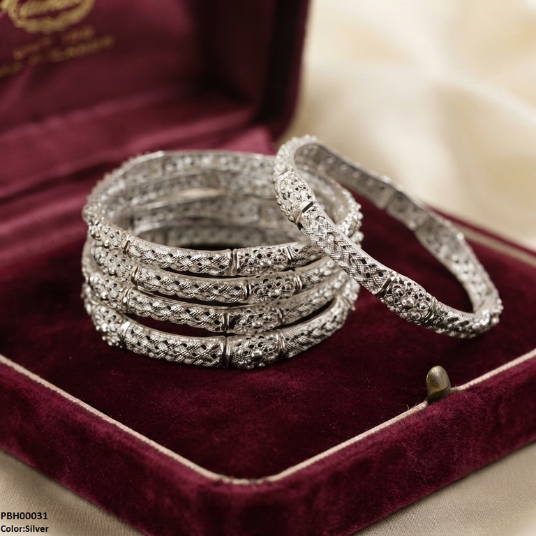 PBH00031 AZM Filigree Flower Bangles 5 Pcs Set - PBRH