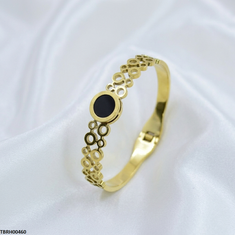 TBRH00460 MMJ Stainless Steel Round Black Stone Braclet - TBRH