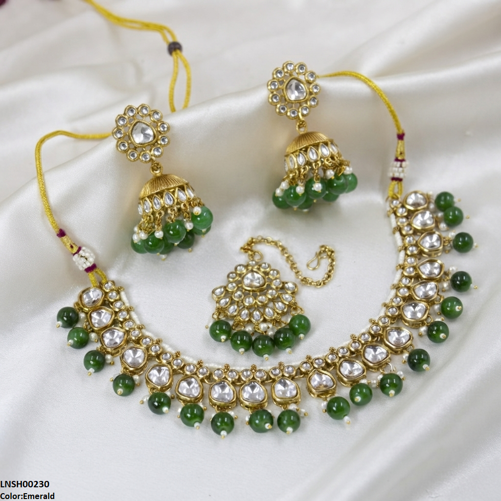 LNSH00230  ANI Oval Pearl Drop Rajwari Necklace Set - LNSH
