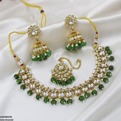 LNSH00230  ANI Oval Pearl Drop Rajwari Necklace Set - LNSH