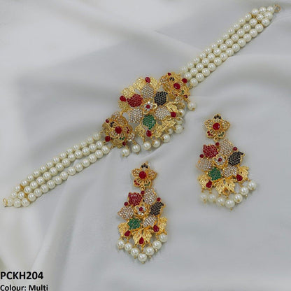 PCKH204 FRN Leaf Flower Choker Set