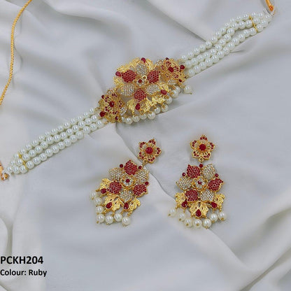 PCKH204 FRN Leaf Flower Choker Set