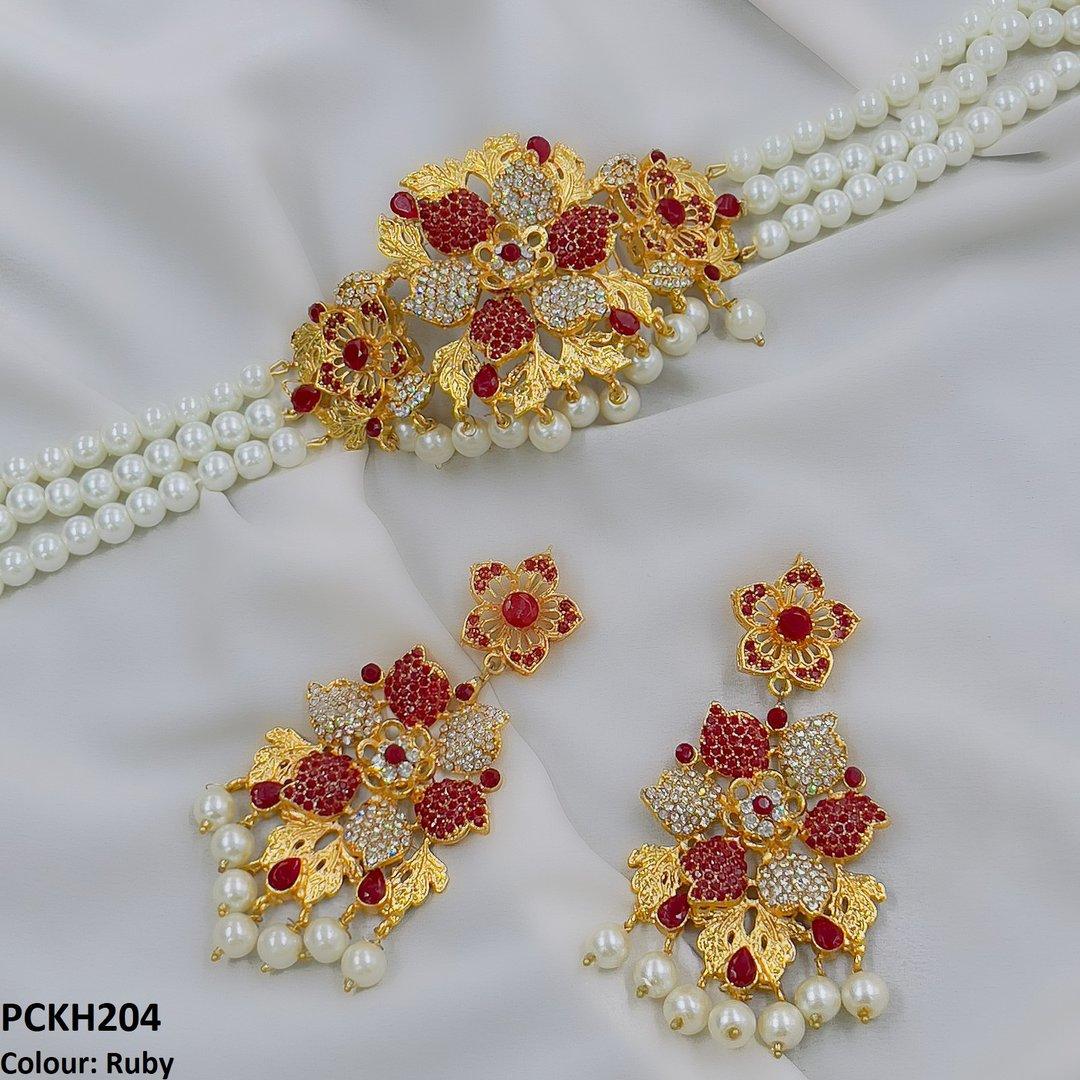 PCKH204 FRN Leaf Flower Choker Set