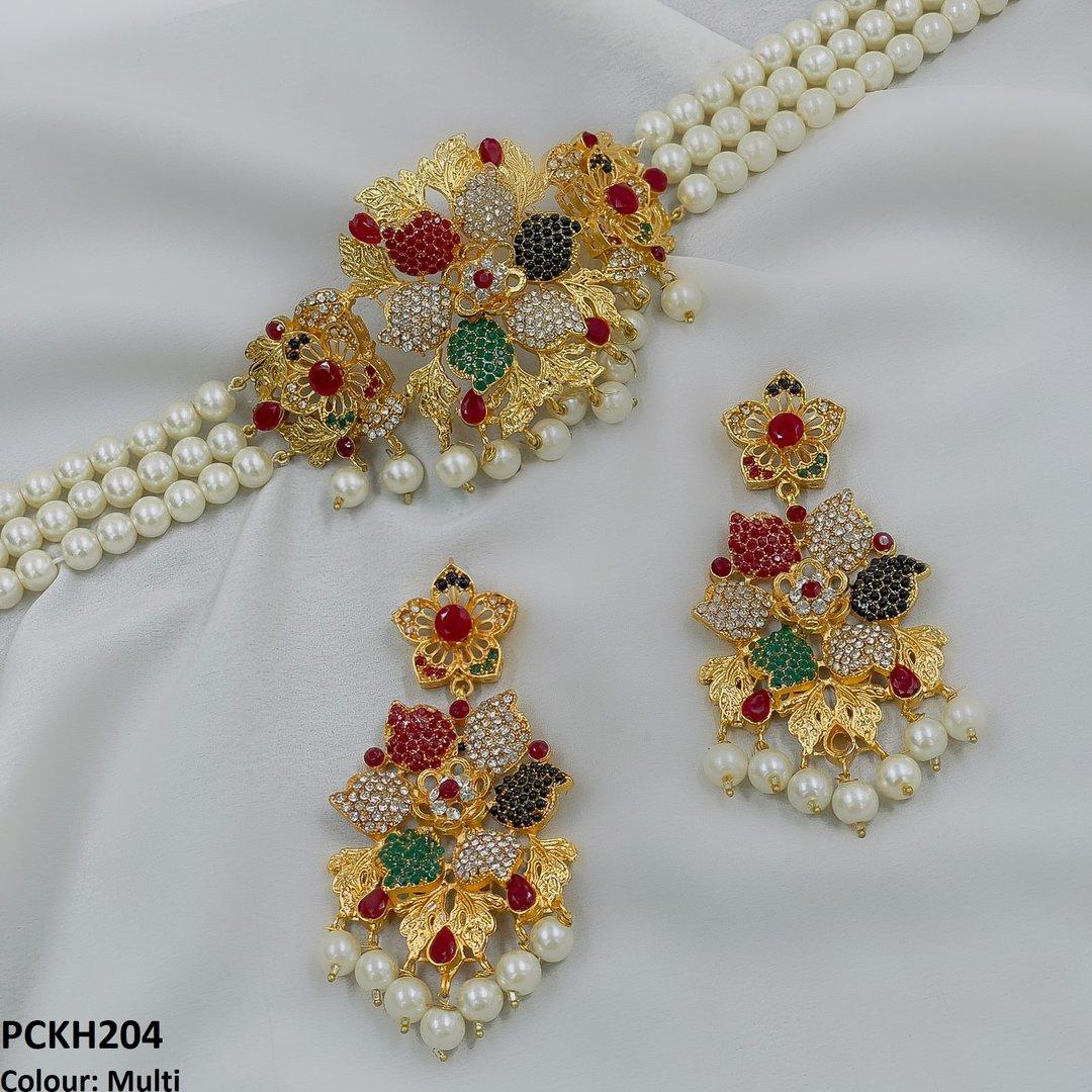 PCKH204 FRN Leaf Flower Choker Set
