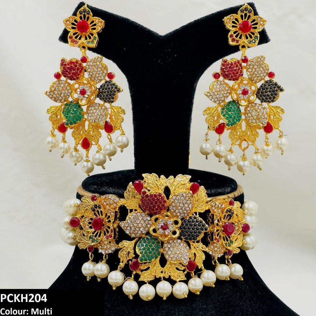 PCKH204 FRN Leaf Flower Choker Set