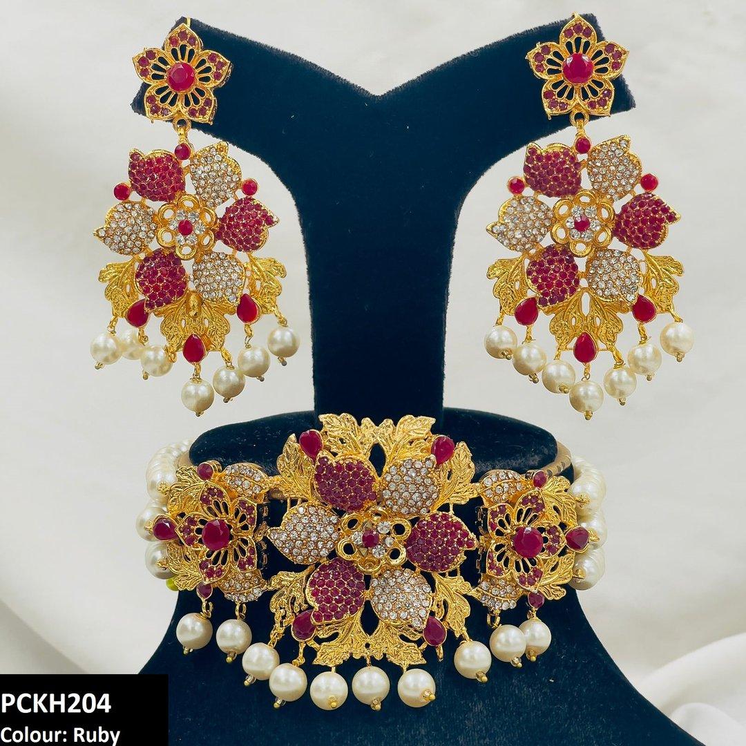 PCKH204 FRN Leaf Flower Choker Set