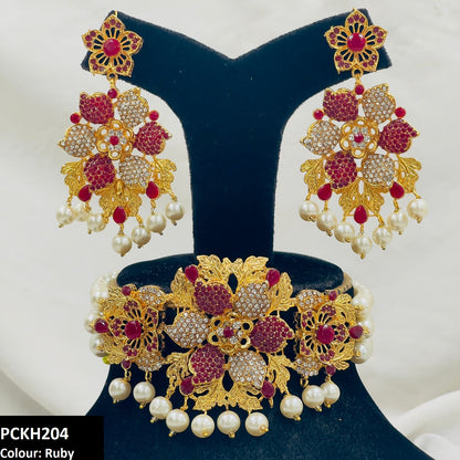 PCKH204 FRN Leaf Flower Choker Set