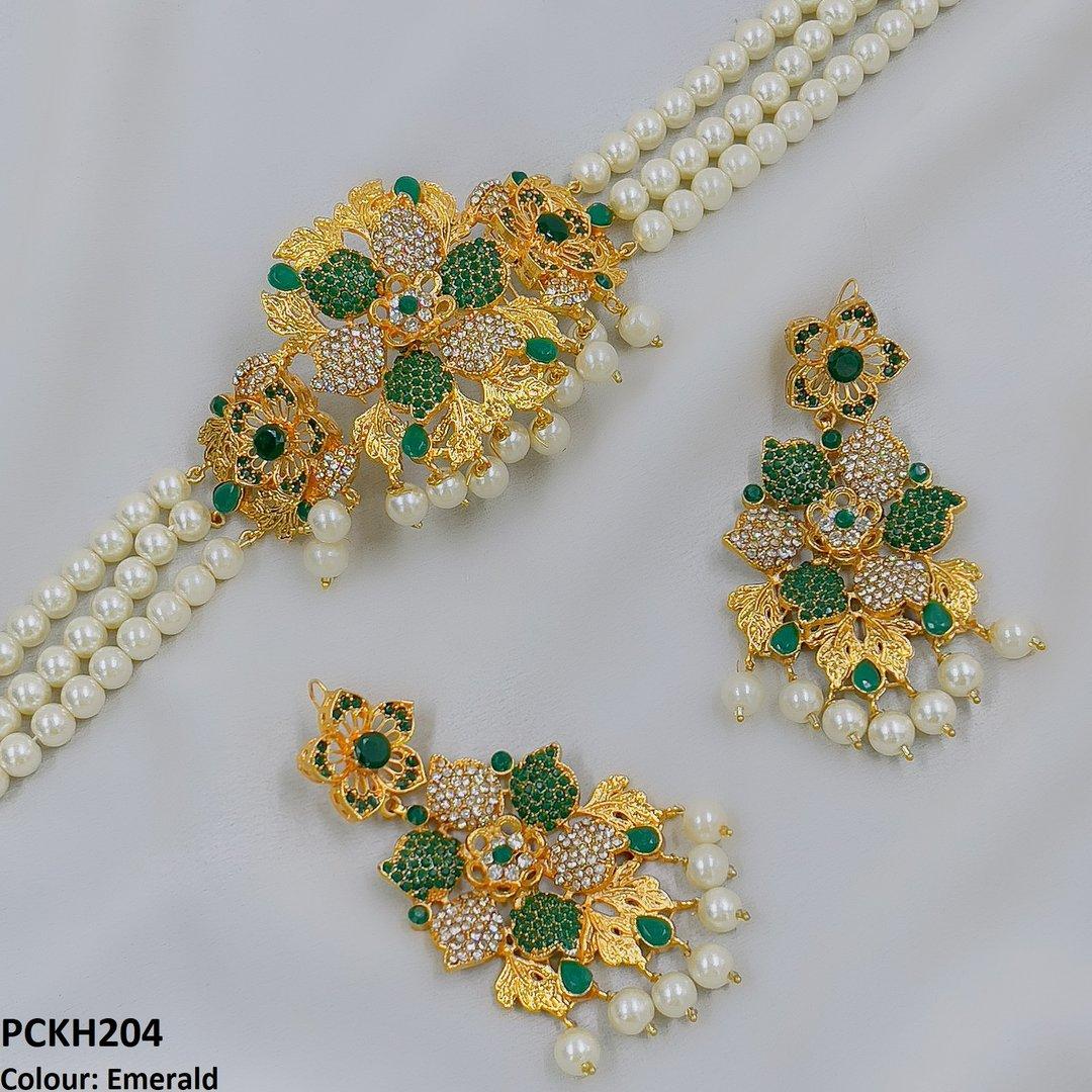 PCKH204 FRN Leaf Flower Choker Set