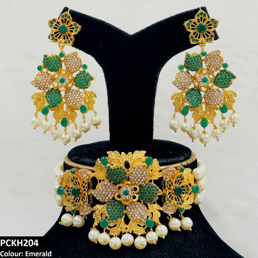 PCKH204 FRN Leaf Flower Choker Set