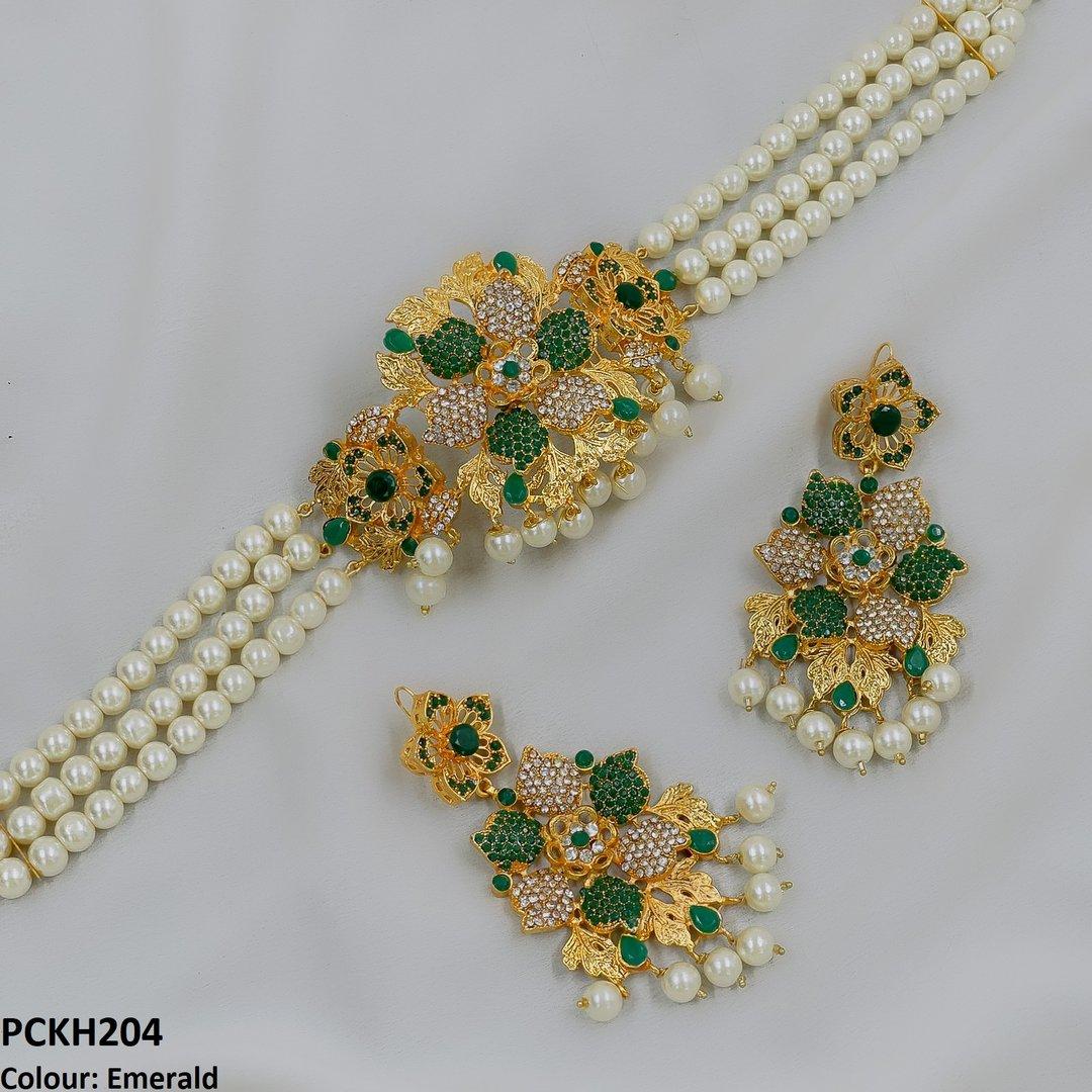 PCKH204 FRN Leaf Flower Choker Set