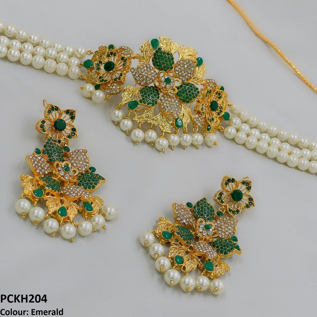 PCKH204 FRN Leaf Flower Choker Set