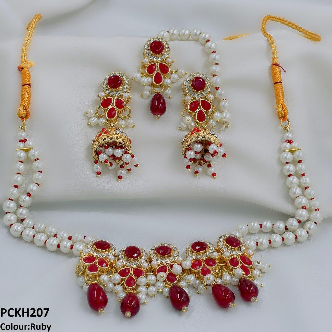 PCKH207 SDQ Circle/Tear Pearl Drop Choker Set