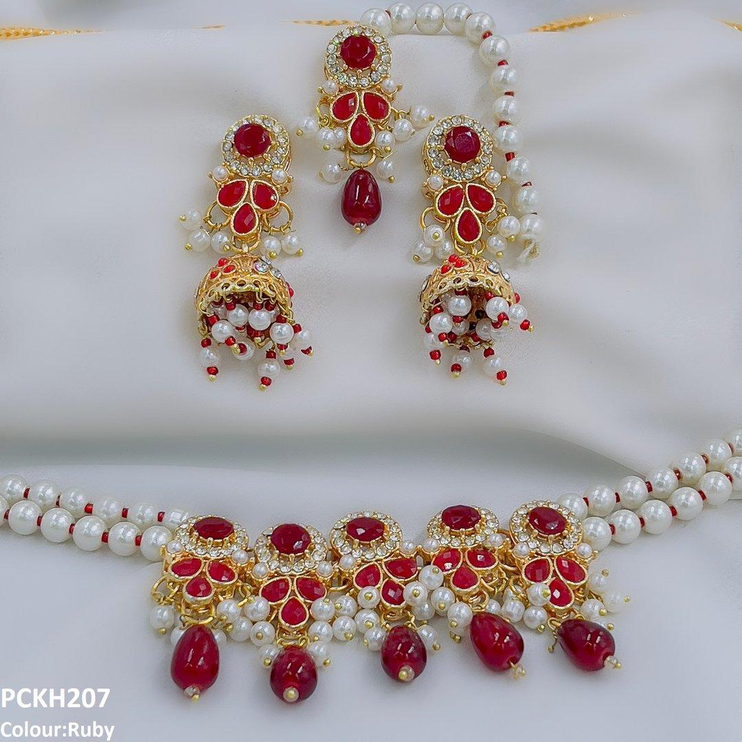 PCKH207 SDQ Circle/Tear Pearl Drop Choker Set