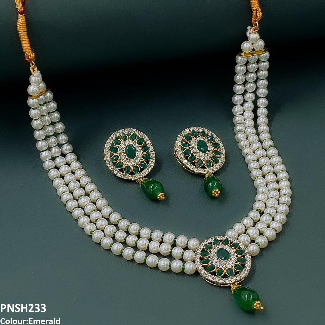 PNSH233 SDQ Flower Pearl Drop Necklace Set