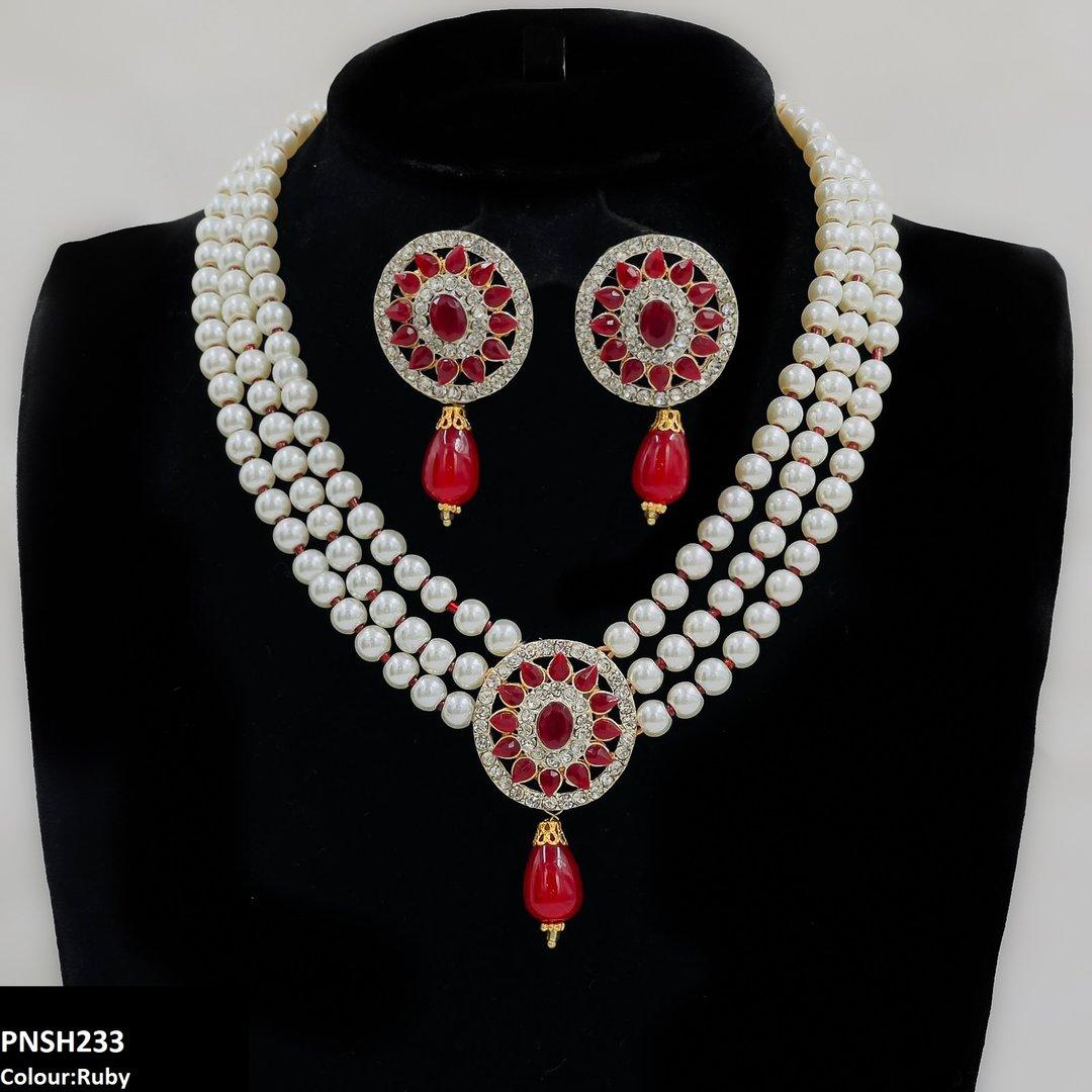 PNSH233 SDQ Flower Pearl Drop Necklace Set
