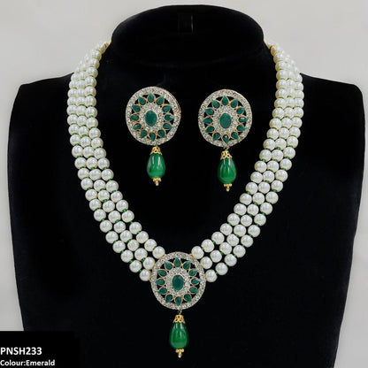 PNSH233 SDQ Flower Pearl Drop Necklace Set