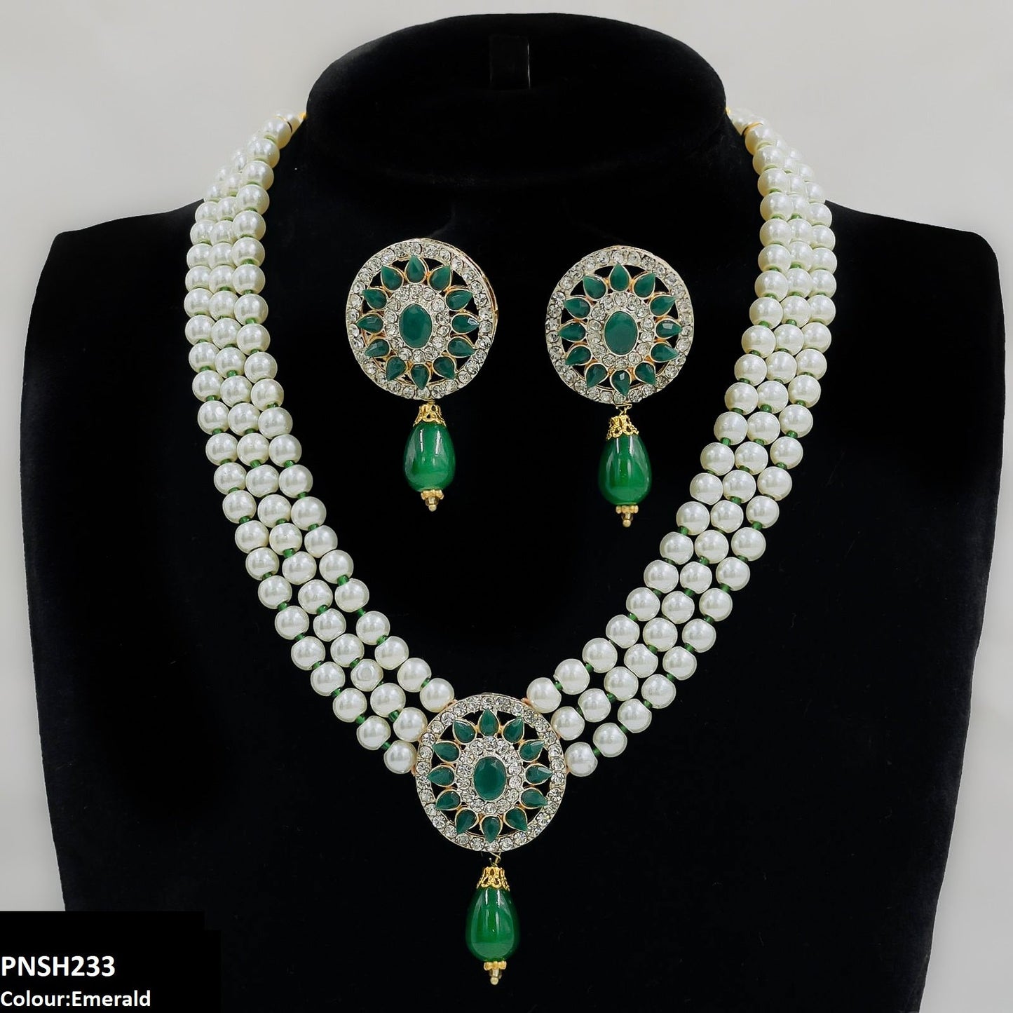 PNSH233 SDQ Flower Pearl Drop Necklace Set
