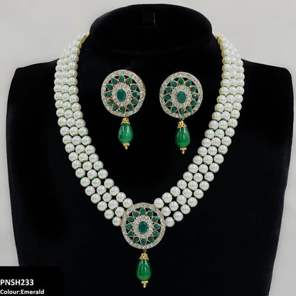 PNSH233 SDQ Flower Pearl Drop Necklace Set