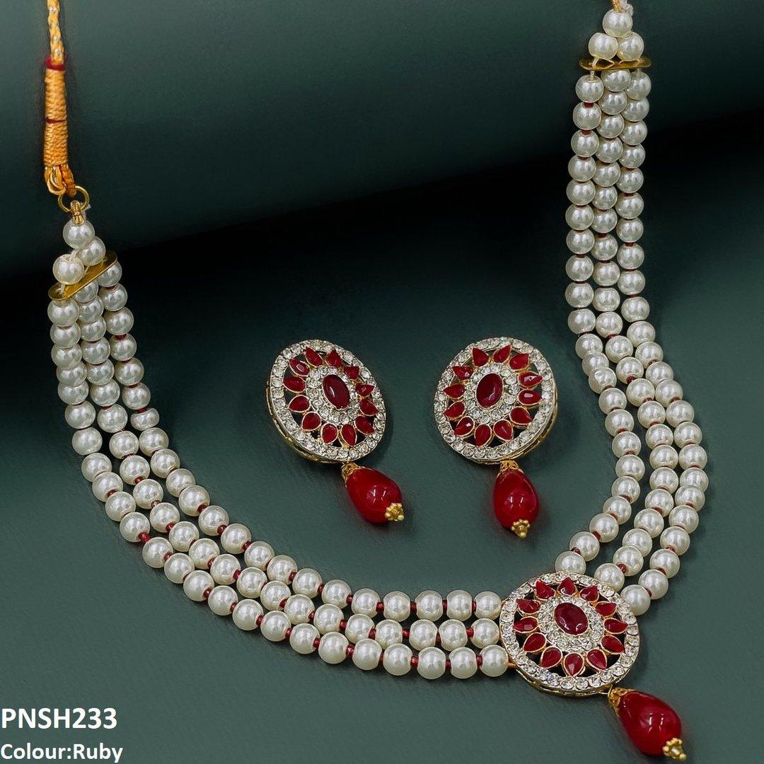 PNSH233 SDQ Flower Pearl Drop Necklace Set