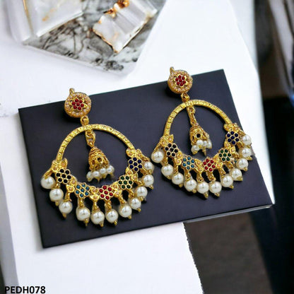 PEDH078 FRN Multi Flower/Pearl Drop Earring Pair