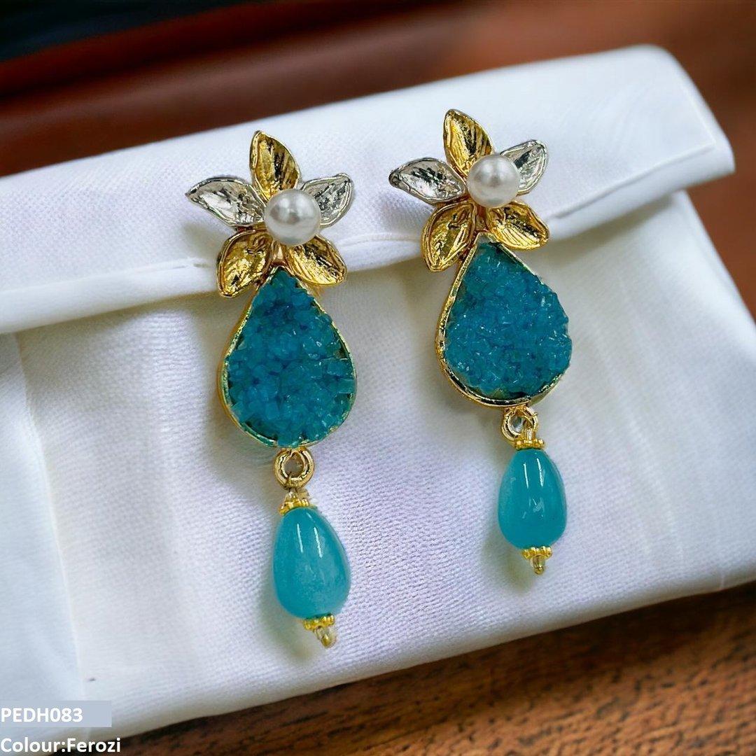 PEDH083 SDQ Flower Pearl Drop Earrings