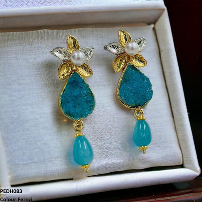 PEDH083 SDQ Flower Pearl Drop Earrings