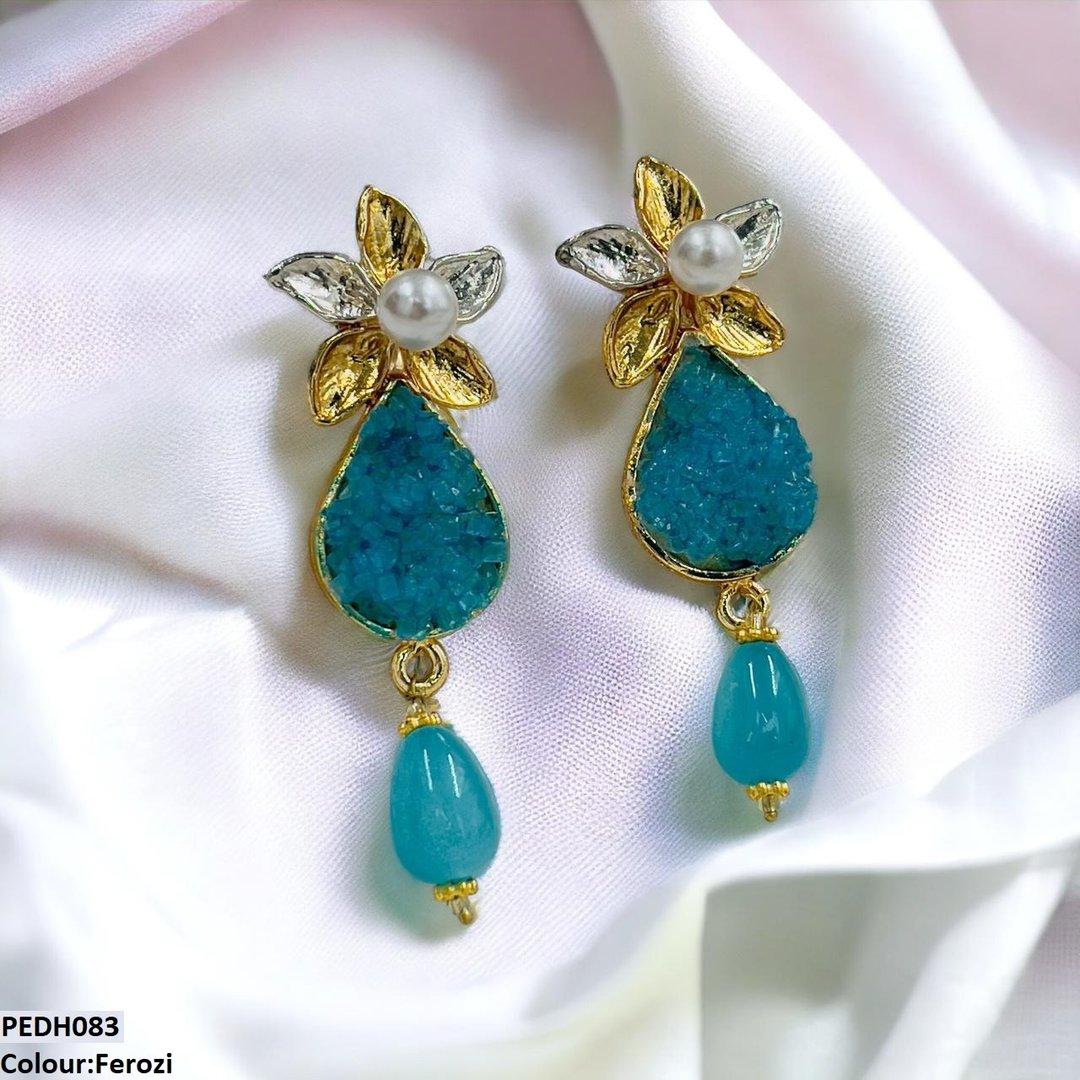 PEDH083 SDQ Flower Pearl Drop Earrings