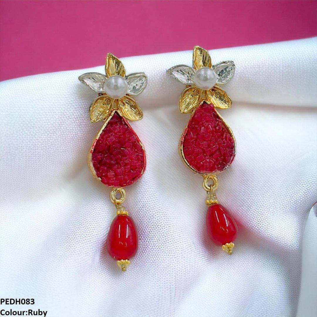 PEDH083 SDQ Flower Pearl Drop Earrings