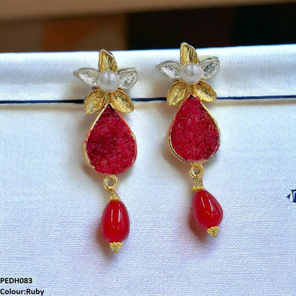 PEDH083 SDQ Flower Pearl Drop Earrings