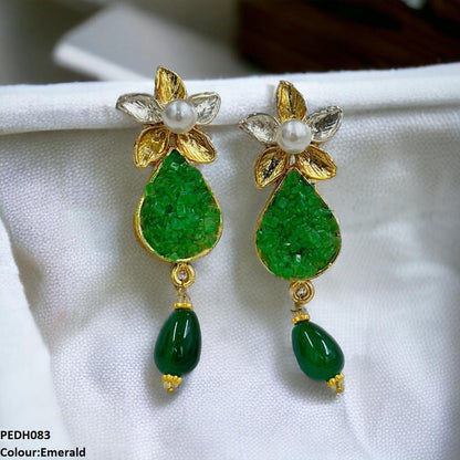 PEDH083 SDQ Flower Pearl Drop Earrings