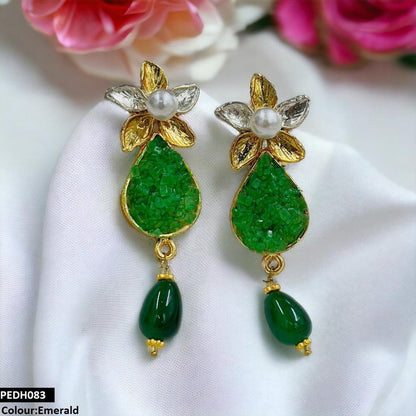 PEDH083 SDQ Flower Pearl Drop Earrings