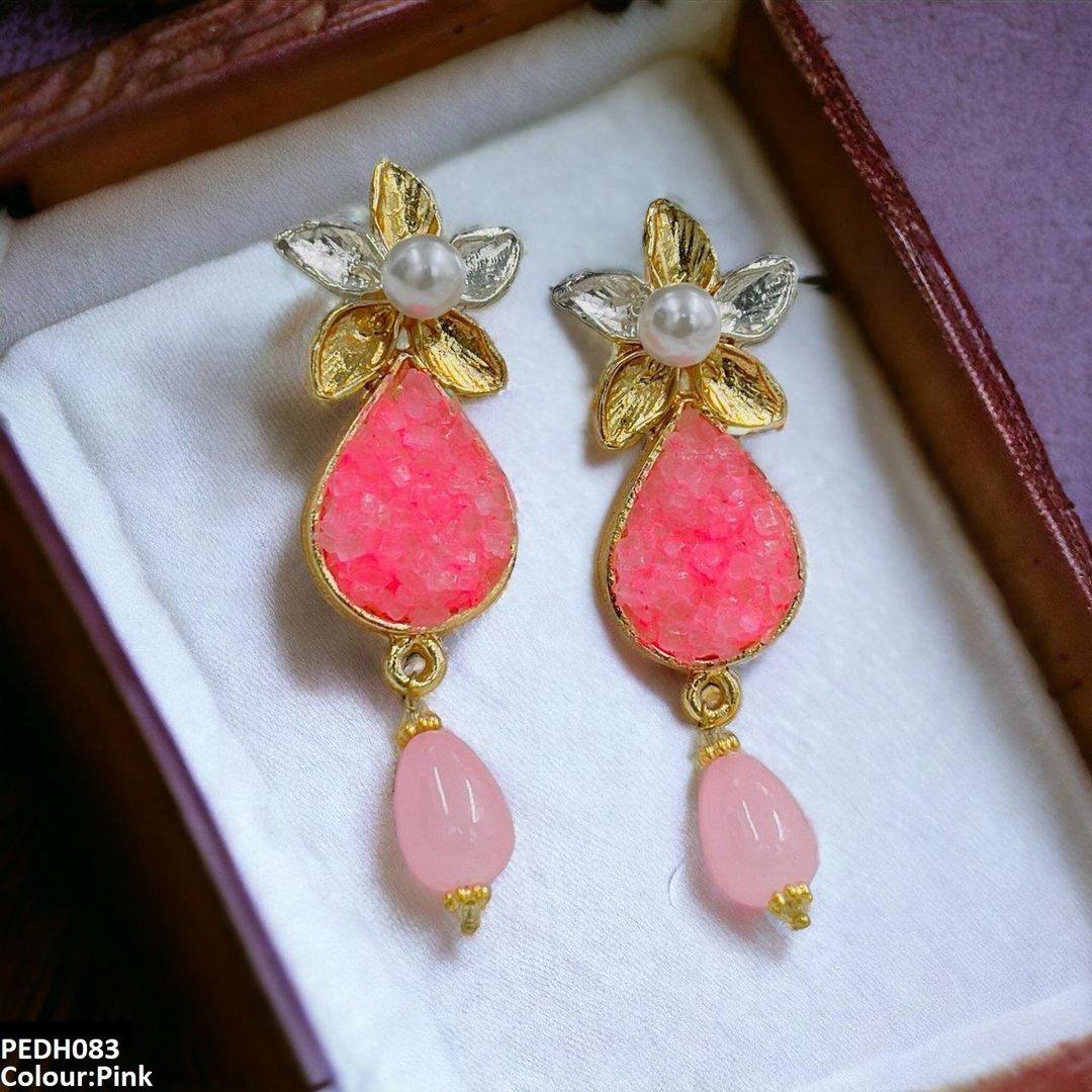 PEDH083 SDQ Flower Pearl Drop Earrings