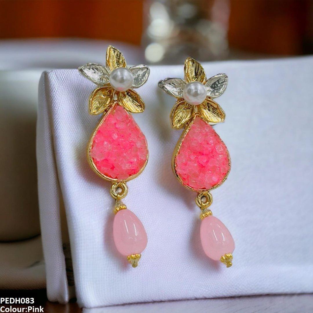 PEDH083 SDQ Flower Pearl Drop Earrings