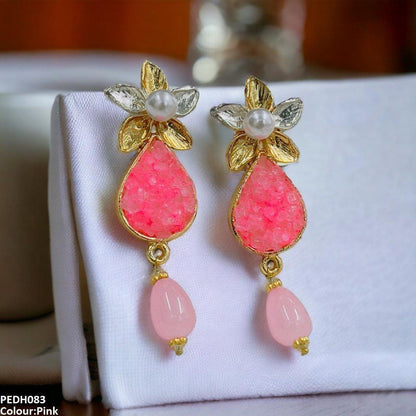 PEDH083 SDQ Flower Pearl Drop Earrings