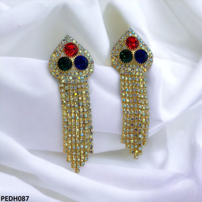 PEDH087 SDQ Multi Heart Chain Drop Earrings