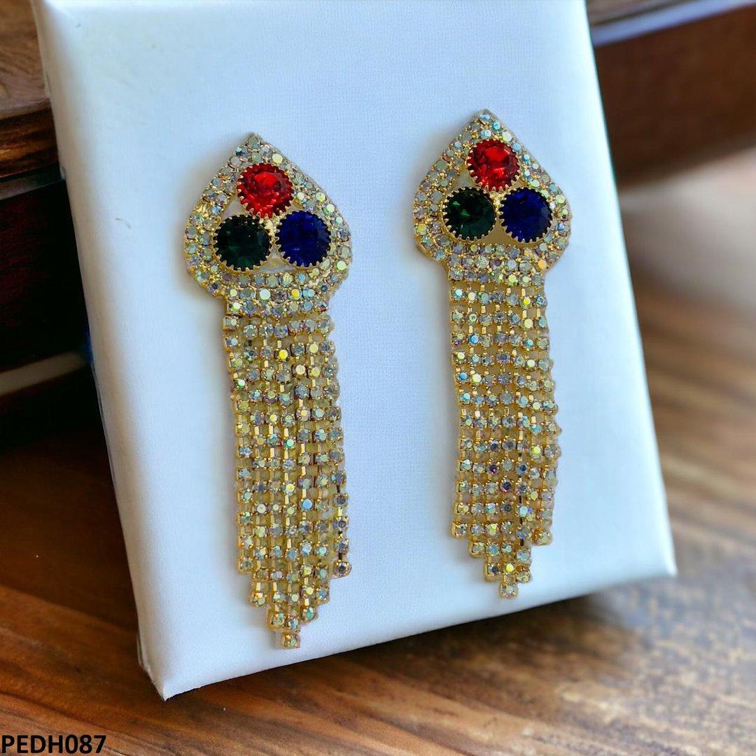 PEDH087 SDQ Multi Heart Chain Drop Earrings