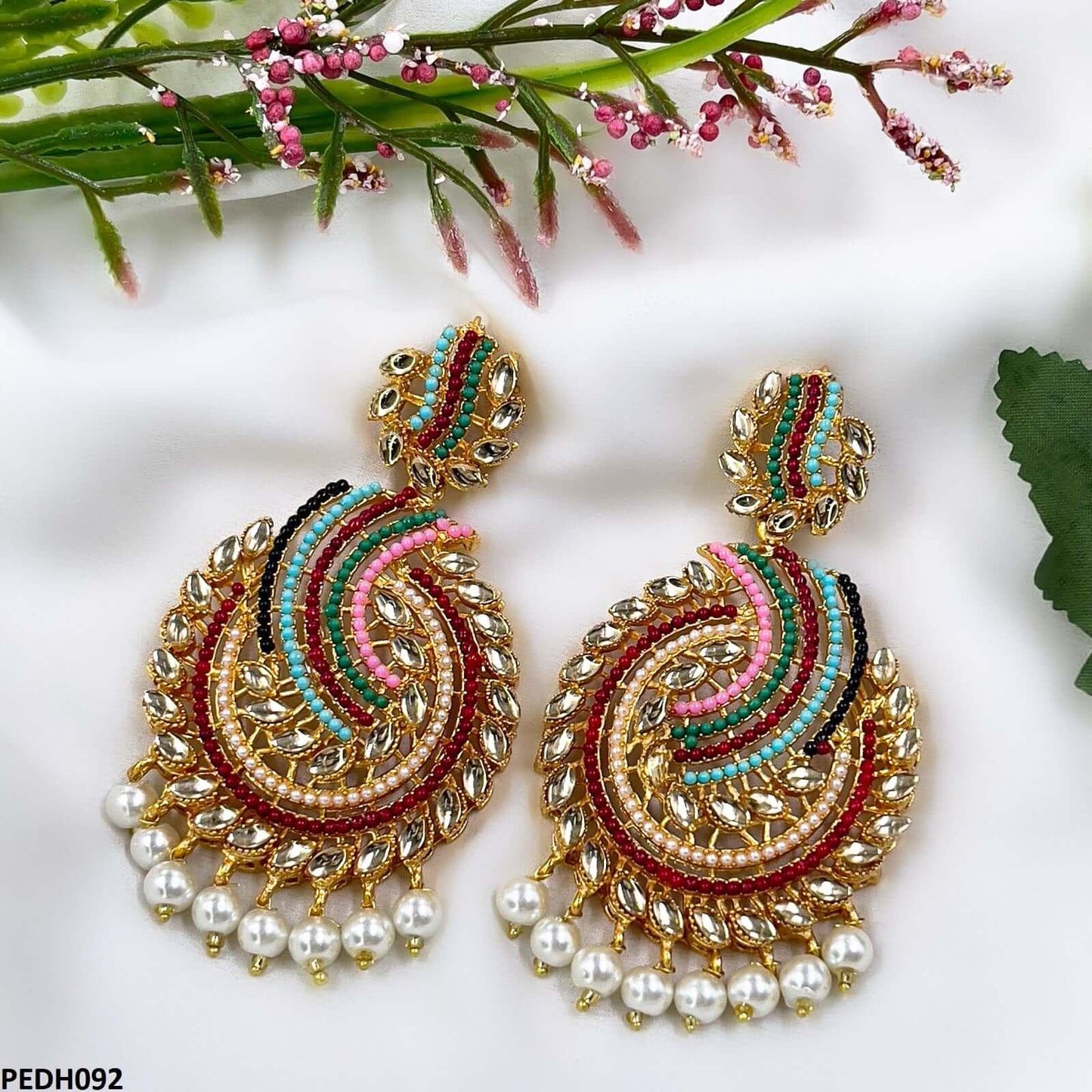 PEDH092 FRN Rainbow Marquise Pearl Drop Earrings