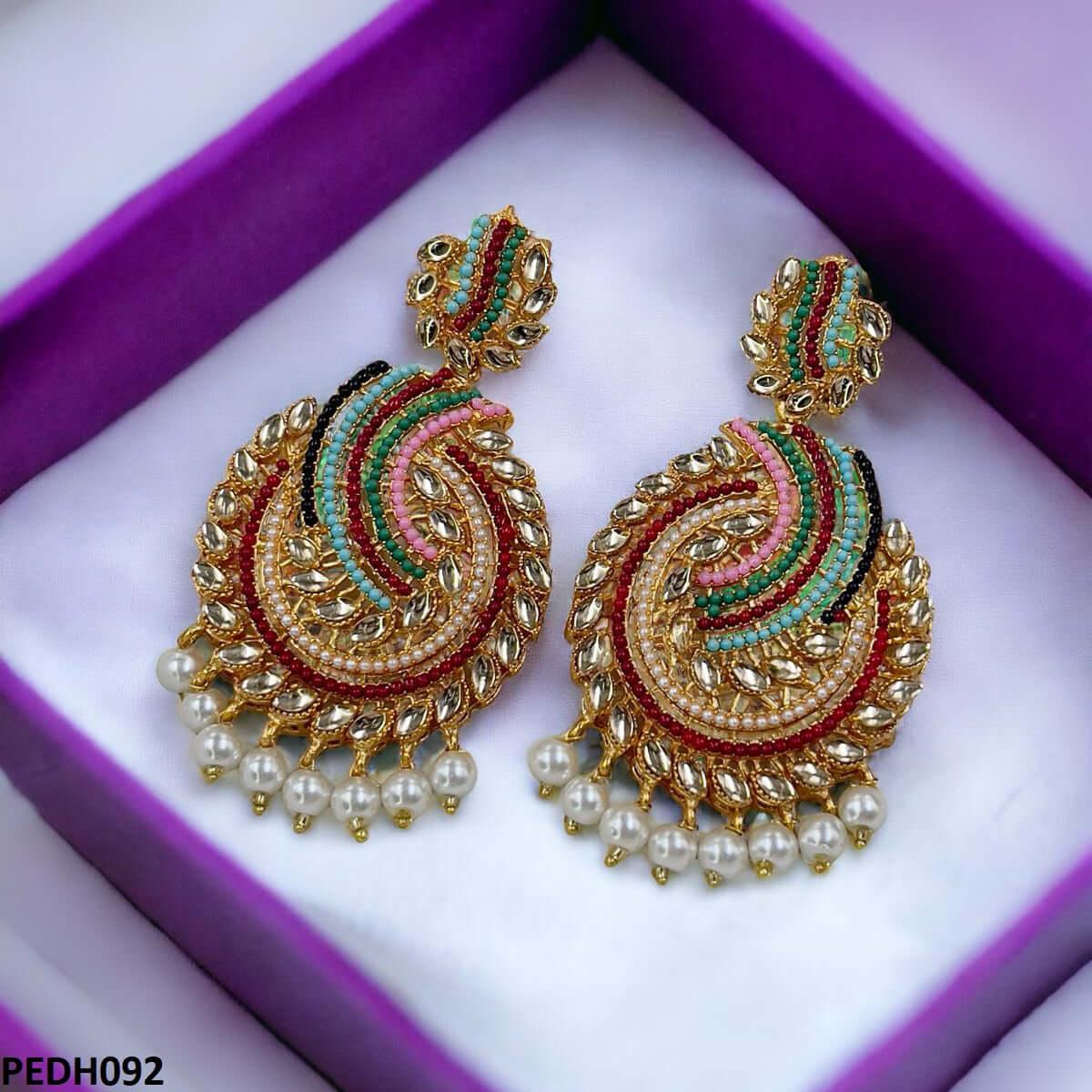 PEDH092 FRN Rainbow Marquise Pearl Drop Earrings